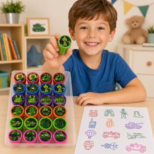 Cinrobiye 24 Pcs Military Stampers for Kids, Pre-Inked Army Soldier Stamp Set, Military Birthday Party Favors, Classroom Rewards, Goodie Bag Fillers, Treasure Box Prizes, Carnival Supplies - Image 7