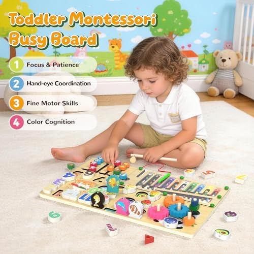 9-in-1 Montessori Busy Board Wooden Magnetic Maze Toy for 3+ Year Old Gift - Image 2