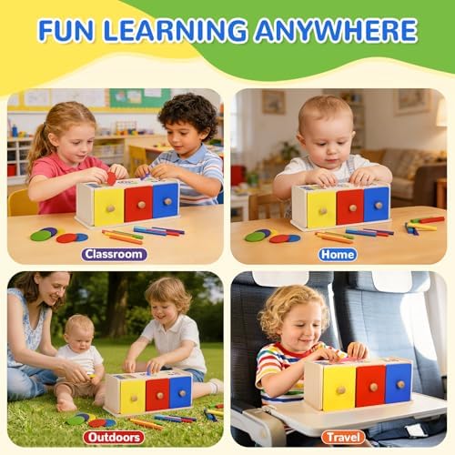 Wooden Montessori Toys for 1+ Year Old, Fine Motor Skills Sensory Preschool Learning Educational Toys, 3 in 1 Color Sorting Drawer Box Toddler Gifts for Boys & Girls 12-36 Months - Image 6