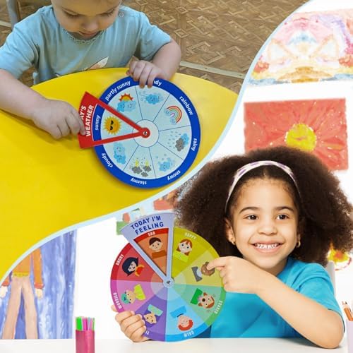 2-in-1 Emotion Wheel & Weather Chart for Kids - Interactive Social Emotional Learning (SEL) & Weather Forecast Preschool Toy, Felt Spinner Set for Classroom & Home (2 Pack) - Image 4