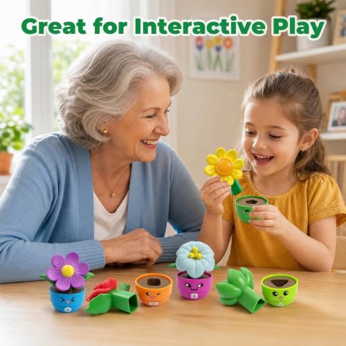 Montessori Flower Garden Building Toy for Girls & Boys, Toddler Gardening Set with 5 Shape & Number Flowers, Preschool Learning Matching & Stacking Game, Sensory Toys Gifts for 1 2 3 Year Old - Image 2