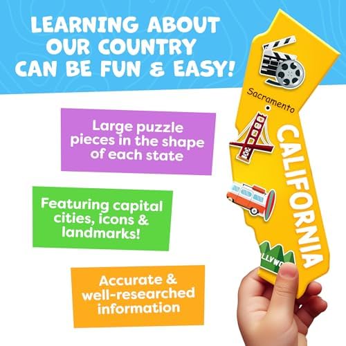 United States Puzzles for Kids Ages 4-6, 6-8 - Educational Toys for Boys & Girls - 70Pcs USA Map Kids Puzzles with 50 States & Capitals - Floor Jigsaw Kids Puzzle - Learning Activities Gifts - Image 3