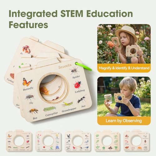 Wooden Bug Catcher Kit for Kids 3-8, 10PCS Durable Outdoor Explorer Kit with Magnifying Glass, Butterfly Net & STEM Guide, Catch & Release Adventure Set for Backyard & Camping - Image 3