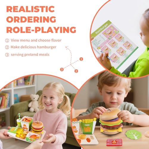Melofaver Hamburger Toys, Montessori Pretend Play Food Sets for Kid Kitchen - Image 6