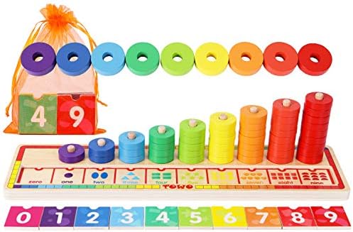 TOWO Wooden Counting Ring Stacker, 45 Rings Number Blocks Toy by Toys+of+Wood+Oxford