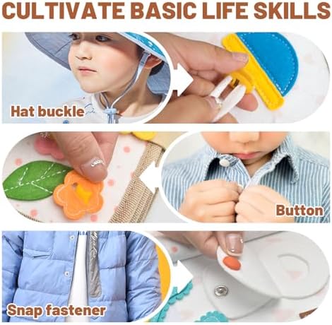 Montessori Busy Book for Toddlers 1-3, Felt Quiet Book & Busy Board for Preschool Learning, Fine Motor Skills, Sensory Play, Educational Travel Toy & Gift – Pretend Play for Girls, Brown - Image 4