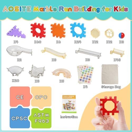 AOSITE 234 PCS STEM Marble Run Building Learning Toy Kid Gift Construction Race Track Marbles Run Building Block for 4 5 6 7 8 9 10 11 12Years, Creative Marble Run Games Boy Girl Birthday Xmas Present - Image 5