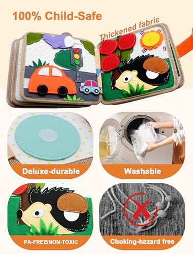 BizyKoady Busy Book for Toddlers 1-3, Montessori Toys for 1 Year Old, Kids Travel Toys, Educational Activity Book, Birthday Gifts for Boys & Girls, Washable Felt Busy Board, Giraffe - Image 5