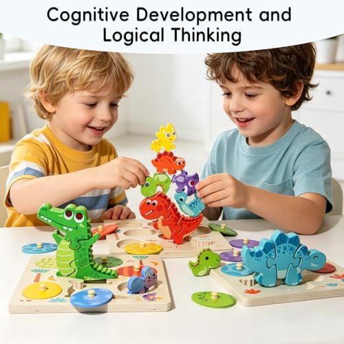 Upgraded Montessori Crocodile Puzzle for Toddlers, 3-Piece Connecting Crocodile Puzzle + 5 Egg-Shaped Matching Puzzles, Safe Wooden Educational Toy for 1-3/2-4 Years Old Boys Girls - Image 3