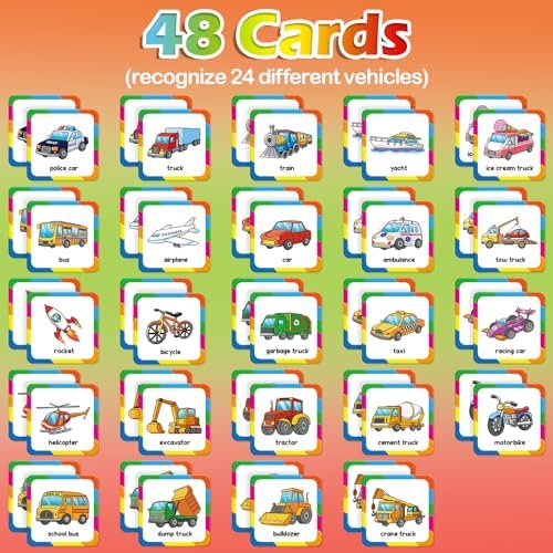 Aizweb Match Game,Memory Game, Vehicle 48 Pcs Toddler Card Games for Kids Ages 3 4 5 6,Flash Cards for Preschool Kindergarten Learning Activities,Educational Toys Homechool Supplies - Image 2