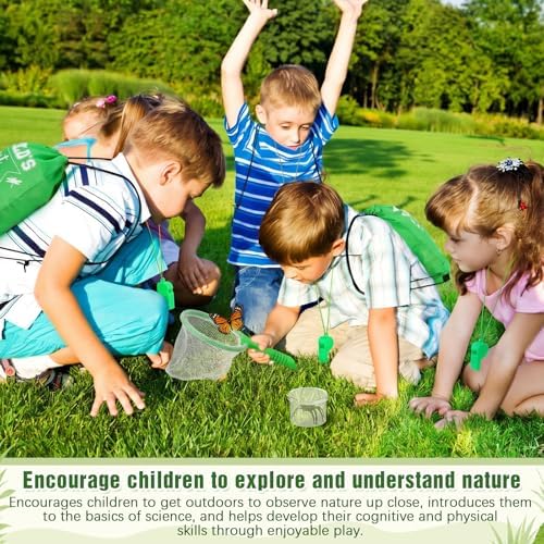 Silipull Bug Catching Kit for Kid Outdoor Explorer Kit Include Catching Scissor Tong Tweezer Clamp Bug Cage Whistle Insect Net Drawstring Bag for Boy Girl Educational Adventure Hunting(Green,48 Pcs) - Image 4