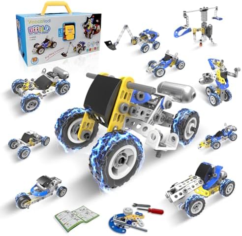 10 in 1 STEM Toys for 5 Year Old Boy, Building Toys for Kids Ages 4-8 5-7 6-8, STEM Engineering Construction Kit with Electric Motor, Educational Science Gift for 5 Year Old Boys by Veecafiodi