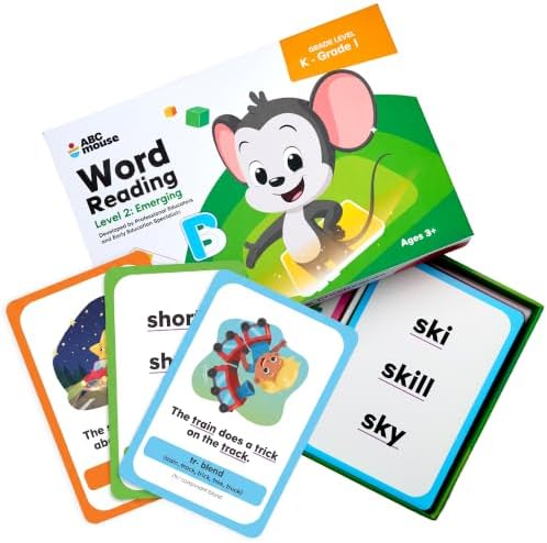 ABCmouse Word Reading Flashcards for Kids Ages 5 to 7, Kindergarten and Grade 1, 44 Flash Cards to Learn to Read with Beginning Blends, Digraphs, Advanced Word Families, Level 2: Emerging Series by ABCmouse