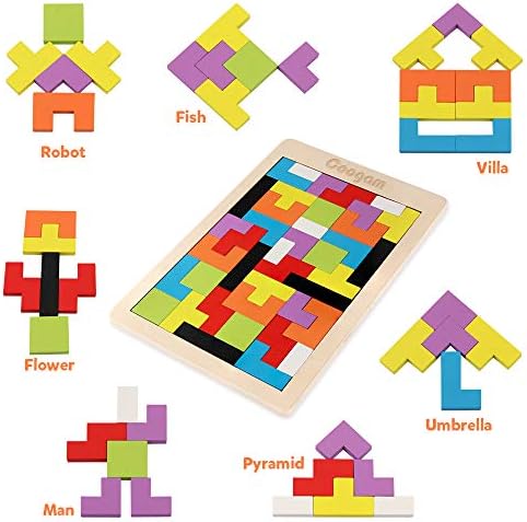 Coogam Wooden Blocks Puzzle Brain Teasers Toy Tangram Jigsaw Intelligence Colorful 3D Russian Blocks Game STEM Montessori Educational Gift for Kids (40 Pcs) - Image 6