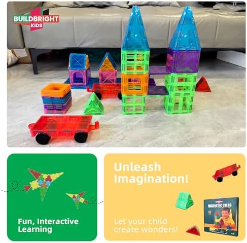 138-Piece Magnetic Tiles with 2 Cars & Storage Play Mat - Image 4