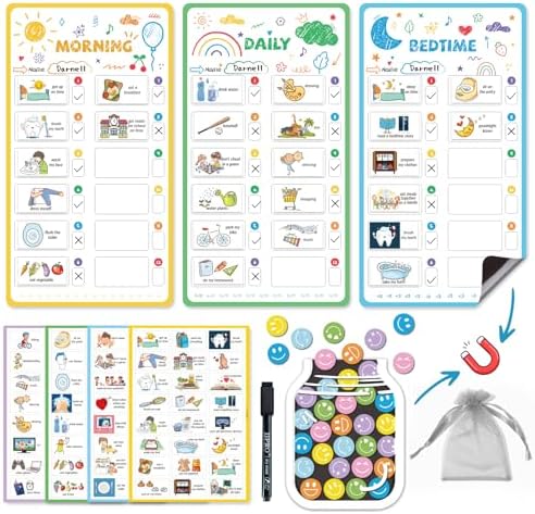 JJPRO Magnetic Bedtime/Morning/Daily Routine Chart for Kids with Reward Jar-Morning Routine Chart,Daily Checklist Reward Chart for Toddlers,Reward Jar for Kids,Cute Visual Schedule Board for Home by JJPRO