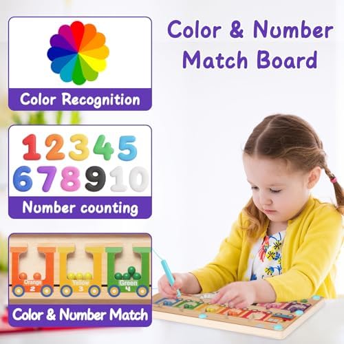 Magnetic Color and Number Maze, Montessori Toys for 3 4 5 Year Old, Wooden Magnet Balls Puzzles,Learning Educational Sensory Toys for Toddlers and Kids Boys Girls,Christmas Stocking Stuffers for Kids - Image 6