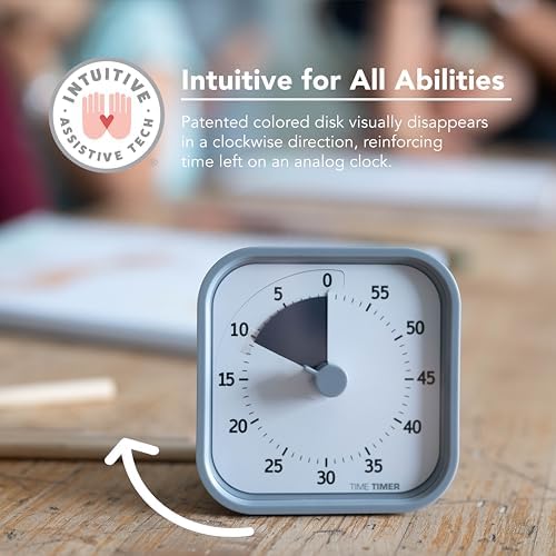 TIME TIMER Home MOD – 60-Minute Visual Timer Home Edition, Silent Operation Study Tool for Kids Desk, Homeschool Supplies, Office & Meetings (Pale Shale) - Image 2