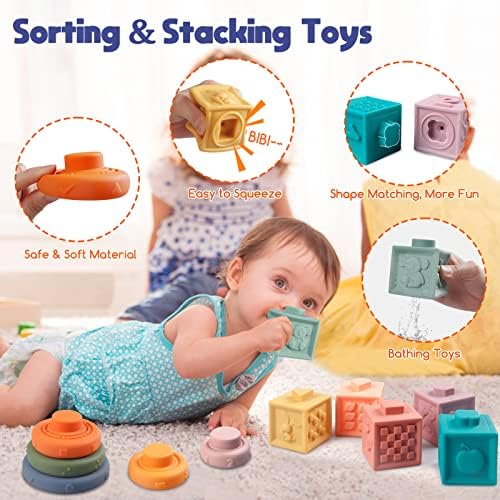 4-in-1 Montessori Baby Toy Set with Pull-String Teether Stacking Blocks - Image 4