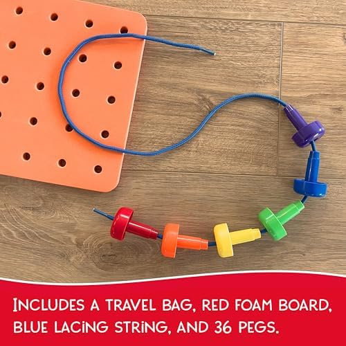 Blu Jay Foam Peg Board Toy - 36 Pegs, Foam Board, Lacing String, Storage Bag - Occupational Therapy Toys - Fine Motor Skills Toys for Toddlers and Kids (Orange) - Image 6