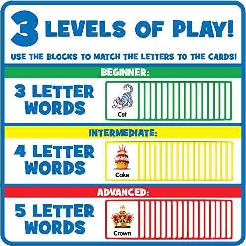 Wooden Reading Blocks - Spin, Spell & Match Words - 16 Alphabet ABC Blocks & 50 Cards with Images - Montessori Learning Reading Games Toy for Toddlers & Kids - Image 3