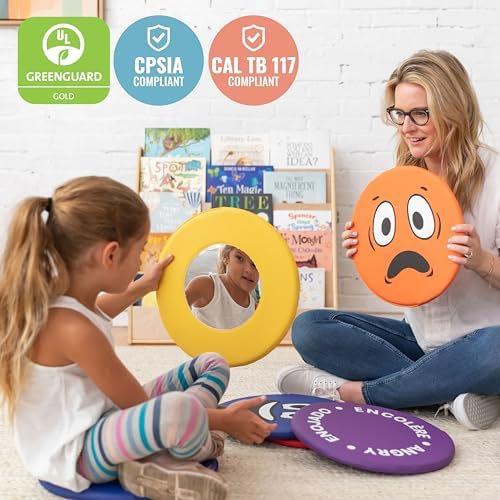ECR4Kids SoftZone Emotion Pads with Mirror, Trilingual, Expression Cushions, Assorted, 8-Piece - Image 6