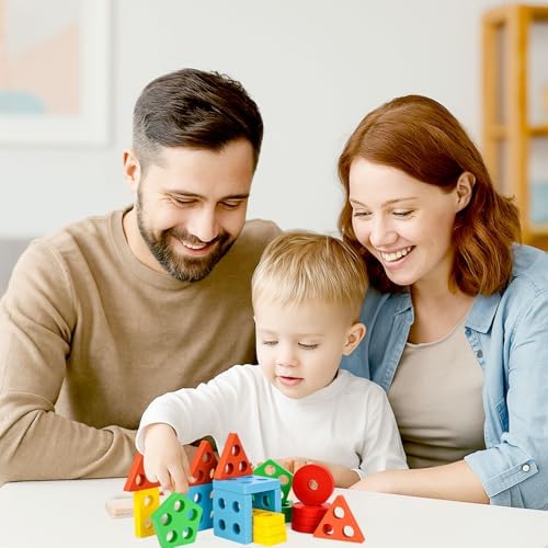 LovesTown Stacking and Sorting Learning Puzzles, Montessori Wooden Sensory Toys for Toddlers, 20 PCS (Pack of 2) - Image 4