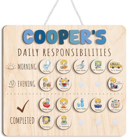 Wooden Chore Chart for Kids Visual Schedule, Routine Chart for Kids, Morning Bedtime Routine Chart for Toddlers Ages 2-4, Daily Kids Schedule Board for Home (16) by TinyKidz