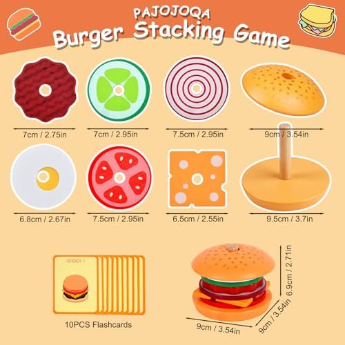 Wooden Burger Stacking Toys Montessori Toys For Toddlers Preschool Education Activity Board Game Early-Education Matching Speed Race Pretend Toy Food Back To School (Burger) - Image 6