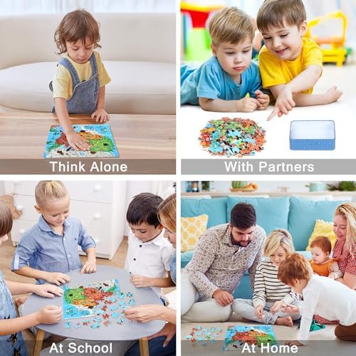 LELEMON Puzzles for Kids Ages 4-6,Animal Map 100 Piece Puzzles for Kids Ages 4-8 in a Metal Box, Educational Jigsaw Puzzles 100 Piece Puzzle Games Puzzle Toys for Girls and Boys - Image 4