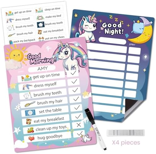 Magnetic Morning Bedtime Routine Chart for Kids,Toddler Daily Schedule Board, Unicorn Behavior Chart for Kids at Home,Toddlers Schedule Board by JJPRO