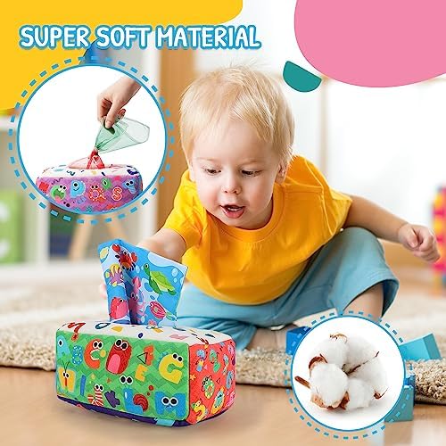 URMYWO Baby Tissue Box Toy - Montessori Baby Toys for 6-12 Months 1 Year Old Boy Girl - Soft Crinkle Sensory Toys for Infant Toddlers - Easter Basket Essentials Stuffers - Baby Boy Girl Gifts - Image 2