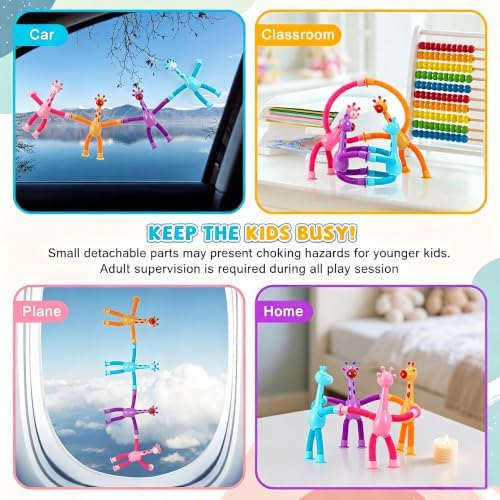 XONTEUS 4 Pcs Pop Tubes Giraffe Travel Airplane Road Trip Car Activities Essential,Telescopic Suction Cup Sensory Toys,Screen-Free Activity for Toddler,Stocking Stuffers for Kids - Image 6
