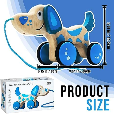 Wooden Pull Dog Toy Wooden Walk Pull Along Toy with String Toy Montessori Toddler Pull Toys for Walking Toddlers - Image 3