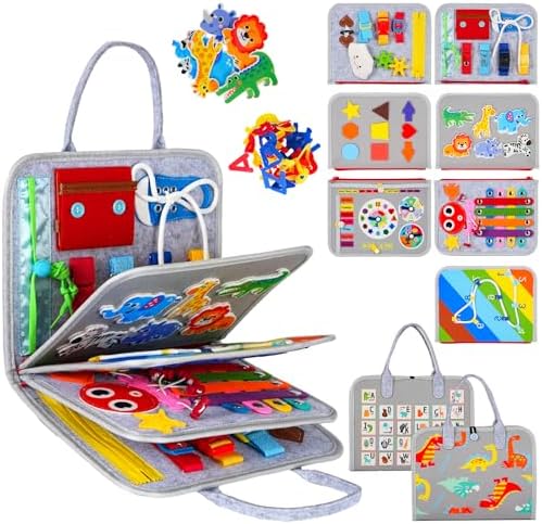 Montessori Busy Board for Toddlers – Sensory Busy Book with Buckles, Zippers, Letters, Animals, Toddler Activities – Fine Motor Skills Development Learning for Boys Girls Travel Activity by Unknown