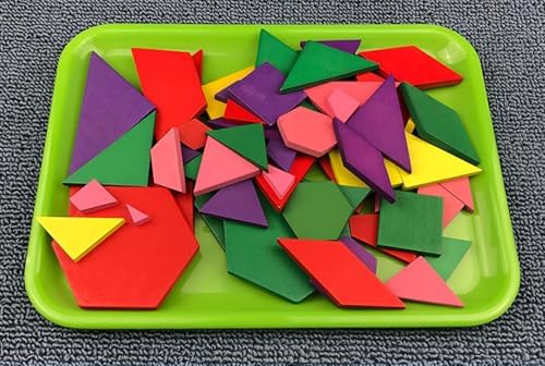 Montessori Geometric Shape Boards, Colorful Wooden Pattern Blocks Set, Early Math Educational Toy,Plastic Tray - Image 2