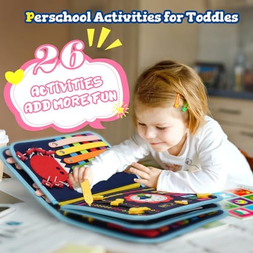 Montessori Busy Board & Busy Book for Toddlers with 20+ Learning Activities, Sensory Activity Toy for Fine Motor Skills, Montessori Learning Toy, Quiet Travel Toy for Airplane & Car, Birthday Gift - Image 3