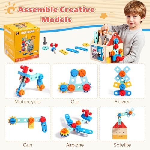 Wooden Toddler Tool Bench with Construction Tools, Screws, Gears & Latches - Image 4