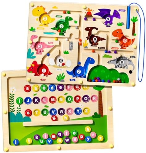2 in 1 Magnetic Color and Number Maze Double-Sided ABC Alphabet Puzzles Board Magnet Dinosaur Counting Maze Preschool Learning Montessori Education 3 4 5 Years Toys (Multicolored, One Size) by UMEREACT
