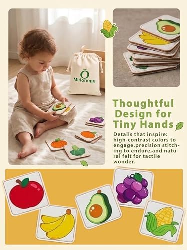 Felt Matching Game for Toddlers, Fruit Vegetable Montessori Toys Travel Toys for 1-3 Memory Flash Cards for 2 3 Year Old, Soft Safe Preschool Educational Gifts for Boys Girls - Image 3