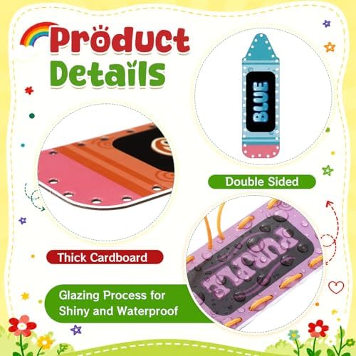 Funrous 10 Pieces Recognition Lacing Cards for Over Age of 6 Kids, Color - Image 4