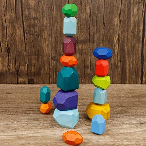 Cllayees 16 Pcs Wooden Stacking Blocks Rocks Building Toys, Colored Solid Wood Stones Pre-School Educational Games Creative Toys for Kids Toddlers (Pack of 2) - Image 5