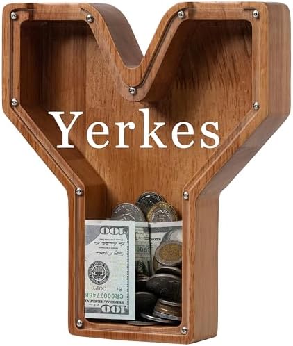 Personalized Large Wooden Kids Letter Piggy Bank - (Laser Engraved) Custom Piggy Bank for Boys Girls - Wooden Banks with Initials - Alphabet Money Box Bank Birthday Letter Y Bank by Ladenk
