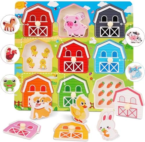 Toddler Wooden Puzzles Ages 1-3, Montessori Toys for 12+ Months Boys Girls by KMTJT