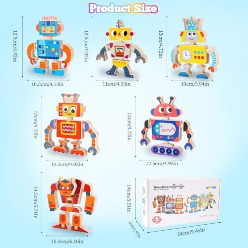 ATOYUS Wooden Montessori Robot Building Blocks Toys for Kids 3-5, 35-Piece - Image 3