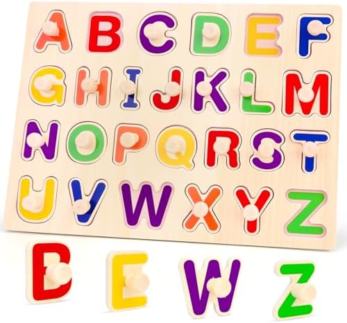 Jumlys Montessori Toys for Toddlers 1, 2, 3 Year Old, Wooden Alphabet Puzzles for Kids 1-3, Early Learning & Educational ABC Puzzle Toys, Perfect Christmas Birthday Gifts for Boys & Girls Age 1-3 by WelcometoJumlys