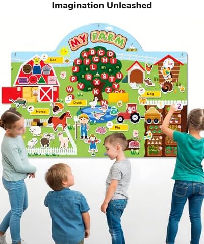 CHEFAN 99 Pcs Farm Animals Felt Story Board Set, 3.9 Ft Preschool Farmhouse Barnyard Theme Flannel Board Storytelling Early Learning, Interactive Wall Hanging Play Set for Toddlers Kids Children - Image 4