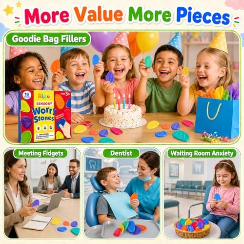 Fidget Toys Sensory Stone for Kids: 18 Pack Bulk Textured Worry Stone for Autism Calming - Quiet Fidgets for Classroom Students Prizes - Small Goodie Bags for Back to School Supplies Gifts - Image 4