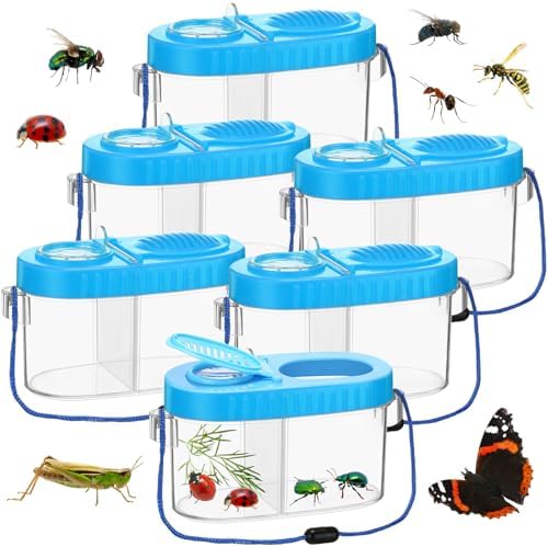 6 Pack Bug Catcher Kit for Kids Bulk Insect Habitat Viewer with Magnifying Glass Vents Portable Bug Collection Cage with Lanyard Nature Outdoor Explorer Set for Boys Girls Birthday Gift(Blue) by WinnerWhy