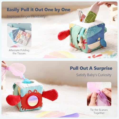 Youuys Baby Tissue Box Toy for Babies 6-12 Months - Montessori Toys Baby Tissue Box Sensory Toys for 1 Year Old - Boy Girl Gifts for Babies 6 12 18 Months Old (Ocean) - Image 3